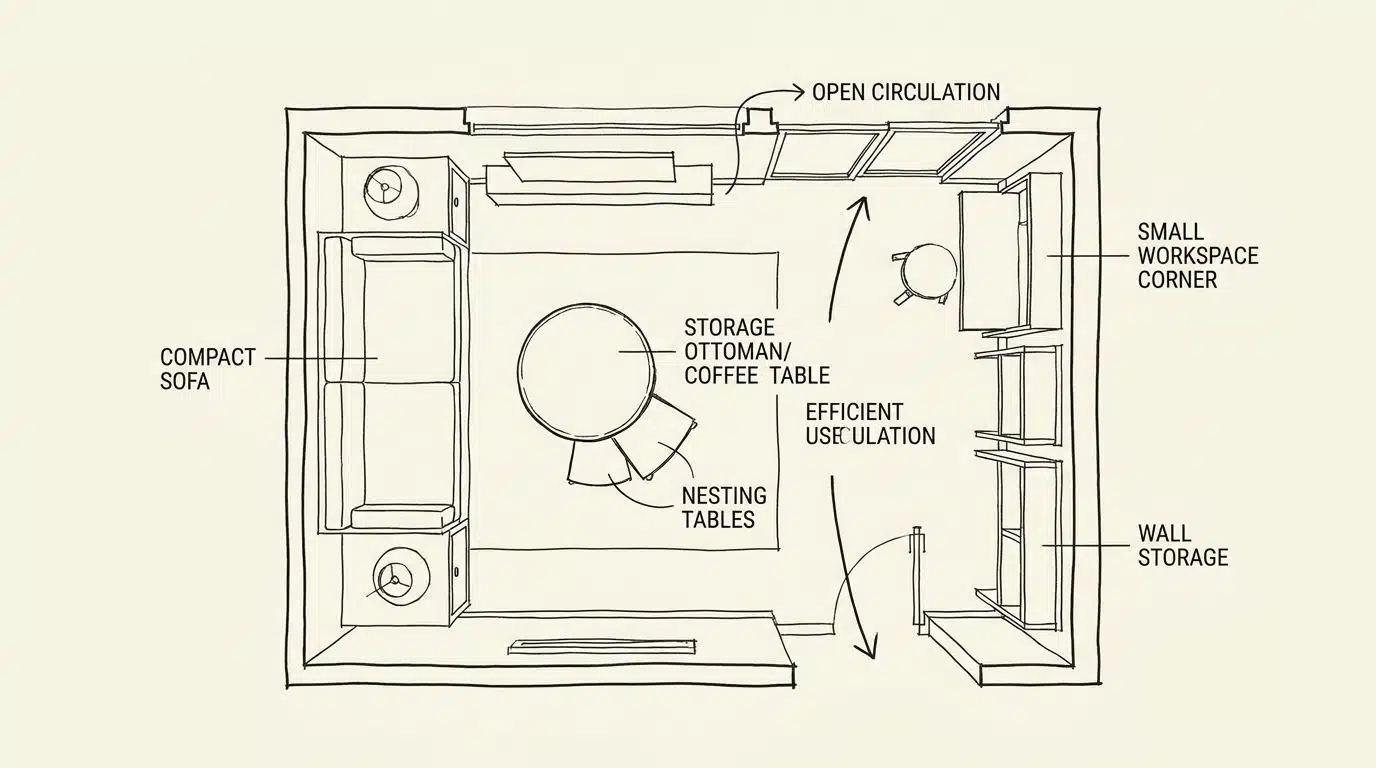 Small living room with multi-purpose furniture