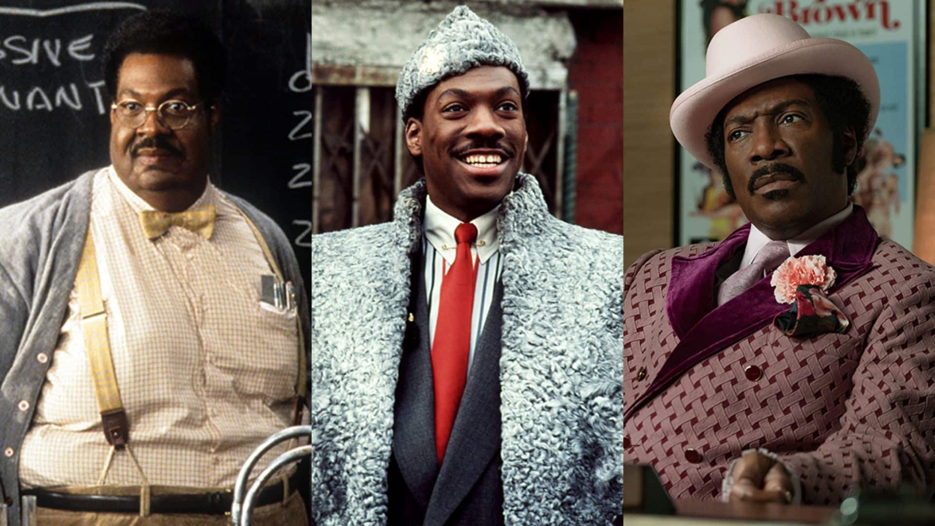 Three images of the actor in different film roles spanning several stages of his movie career.