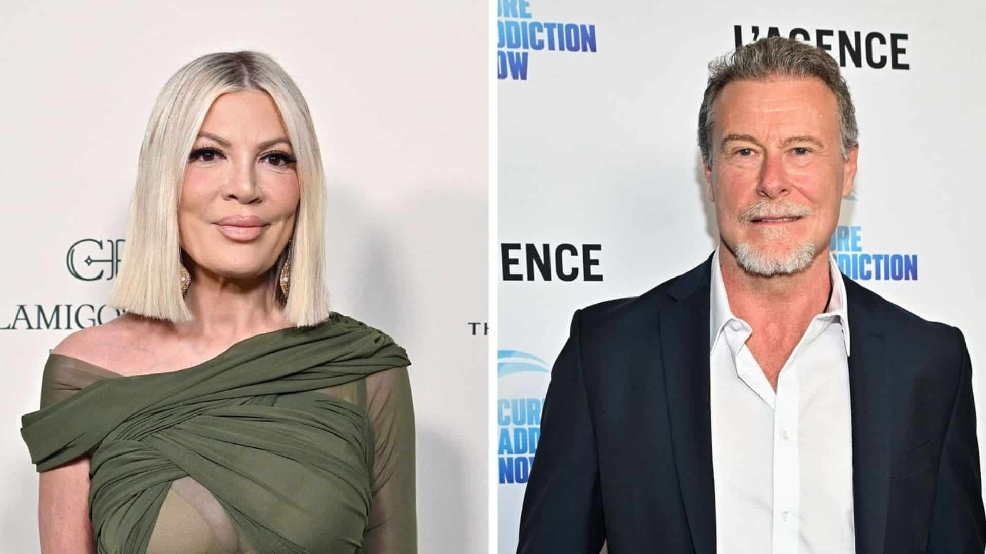 Tori Spelling and Dean McDermott split image highlighting tax debt issues