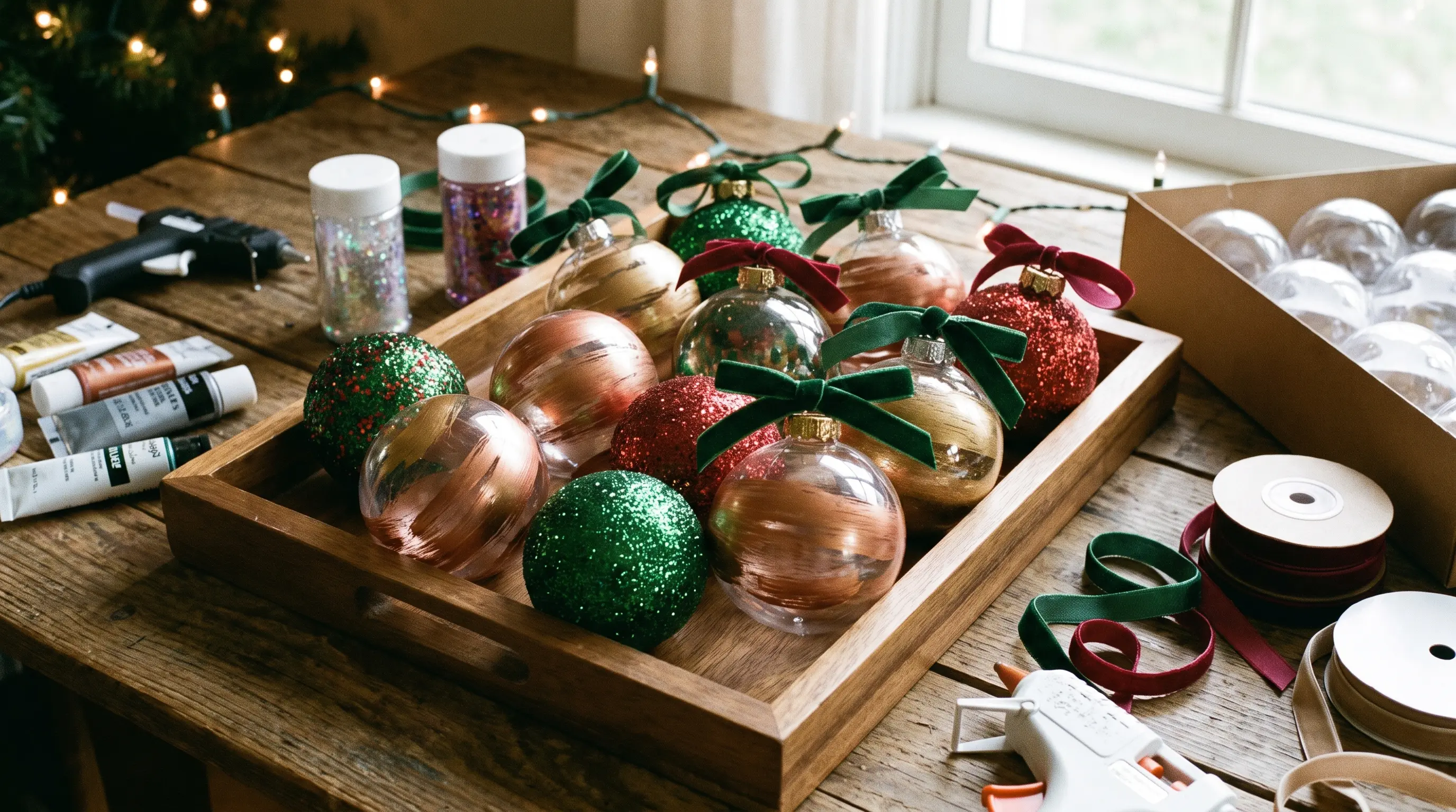Upgraded dollar store Christmas ornaments with handmade details