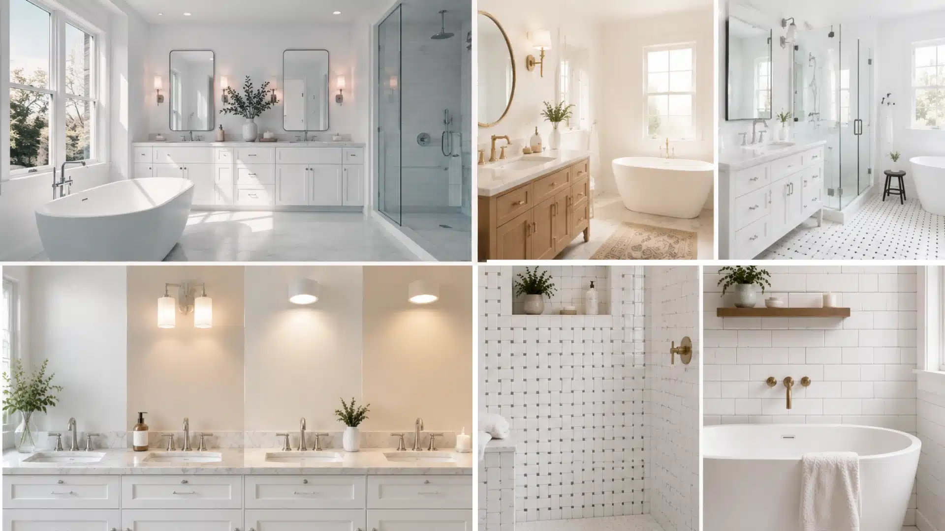 White bathroom interiors showing natural light, tile undertones, warm and crisp whites, and paint testing conditions.