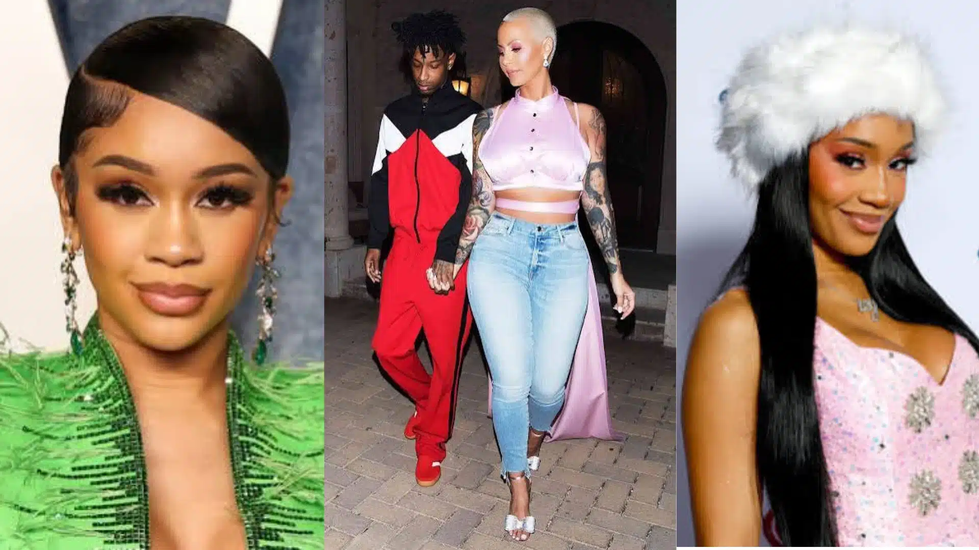 Collage featuring 21 Savage with women linked to his dating history and past relationships.