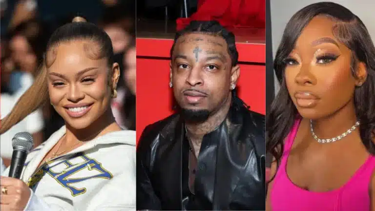 21 Savage and Keyanna Joseph pictures in three different panles for an article about their marriage and relationship.