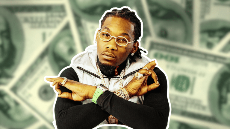 Offset featured with luxury lifestyle imagery highlighting his music career and wealth.