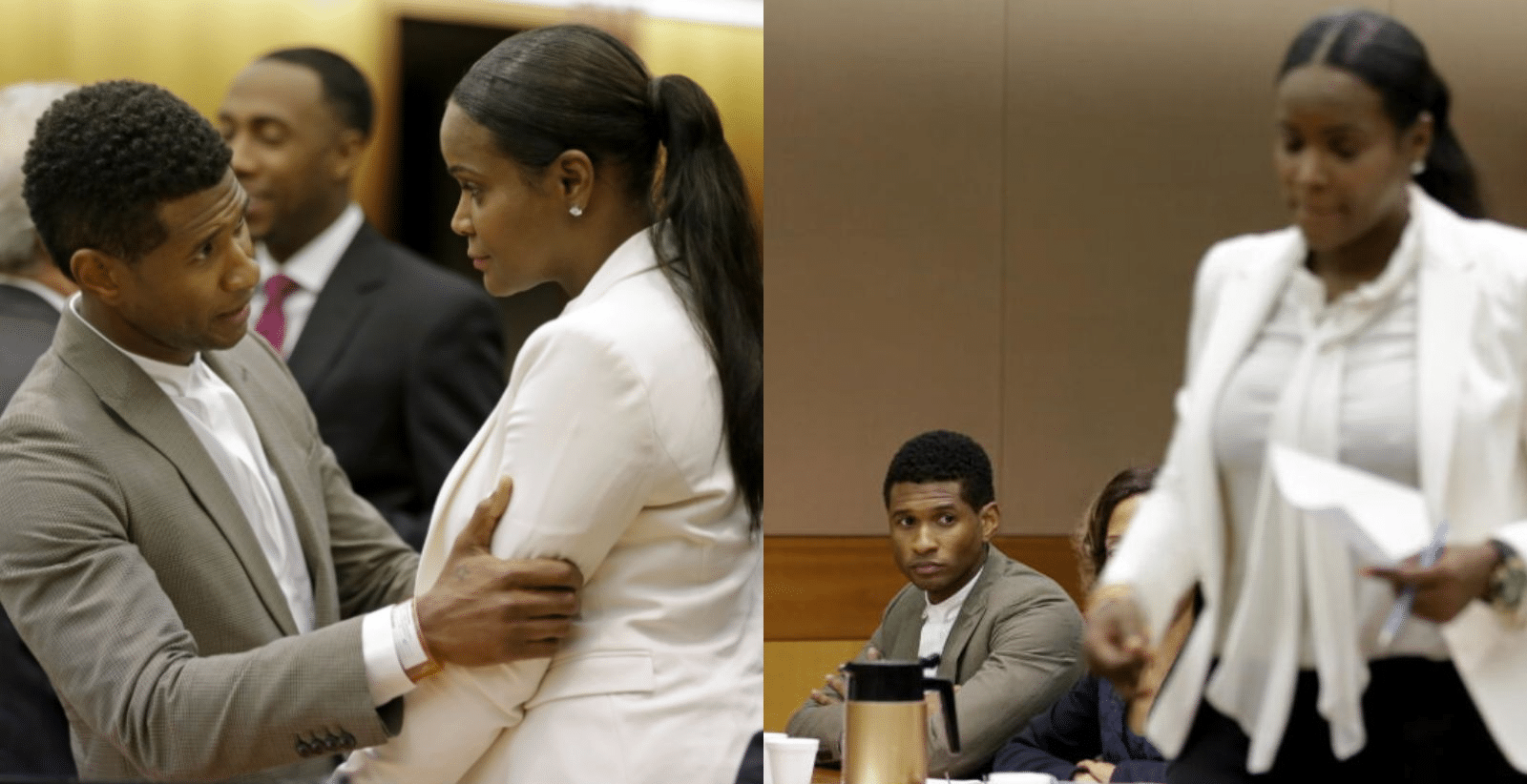 Usher with Tameka Foster in a courtroom during legal proceedings of the custody of Cinco and Naviyd.
