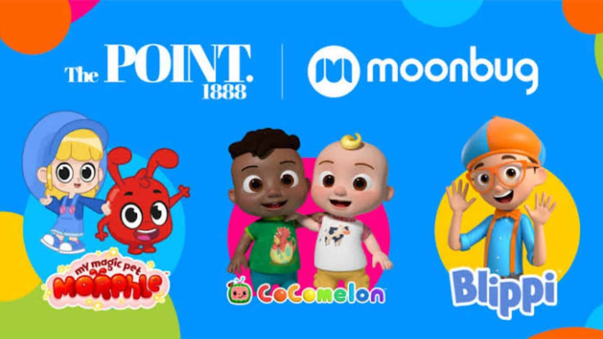 Blippi and Moonbug Entertainment characters featured in a licensing partnership graphic
