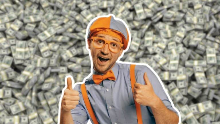 Blippi net worth featured image showing Blippi character with money background