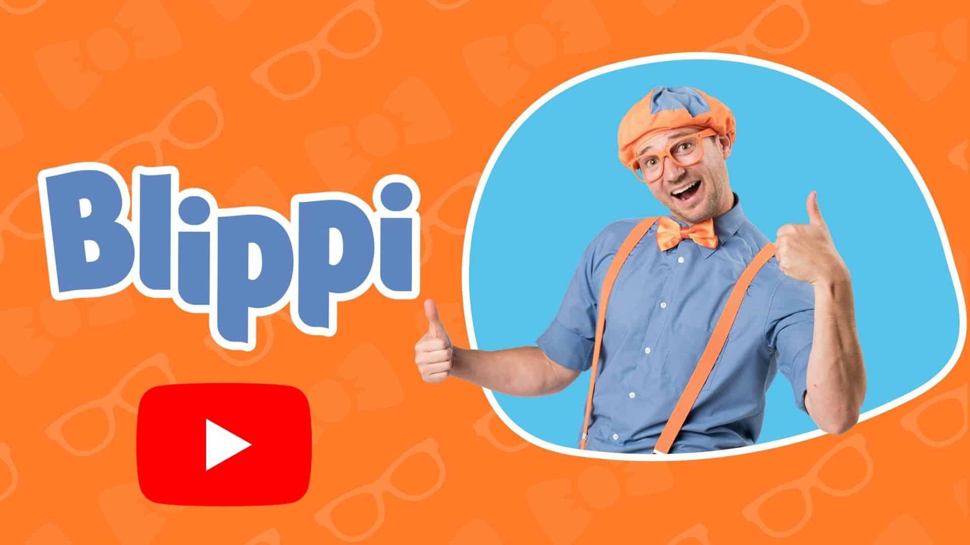 Blippi YouTube ad revenue source featuring Blippi character and YouTube logo