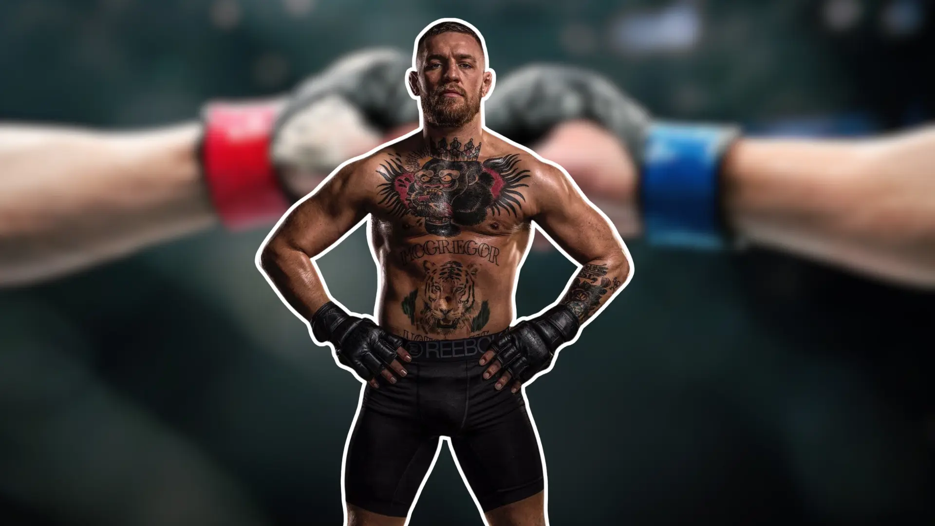 Conor McGregor posing confidently for the camera in a promotional photo.