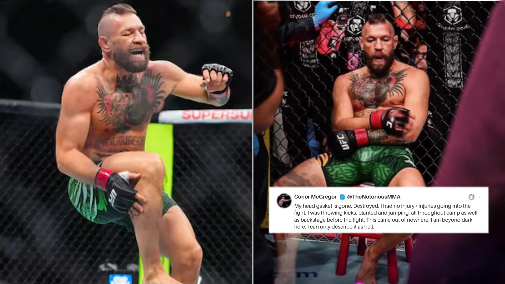 Conor McGregor during his UFC comeback fight against Max Holloway in 2026.