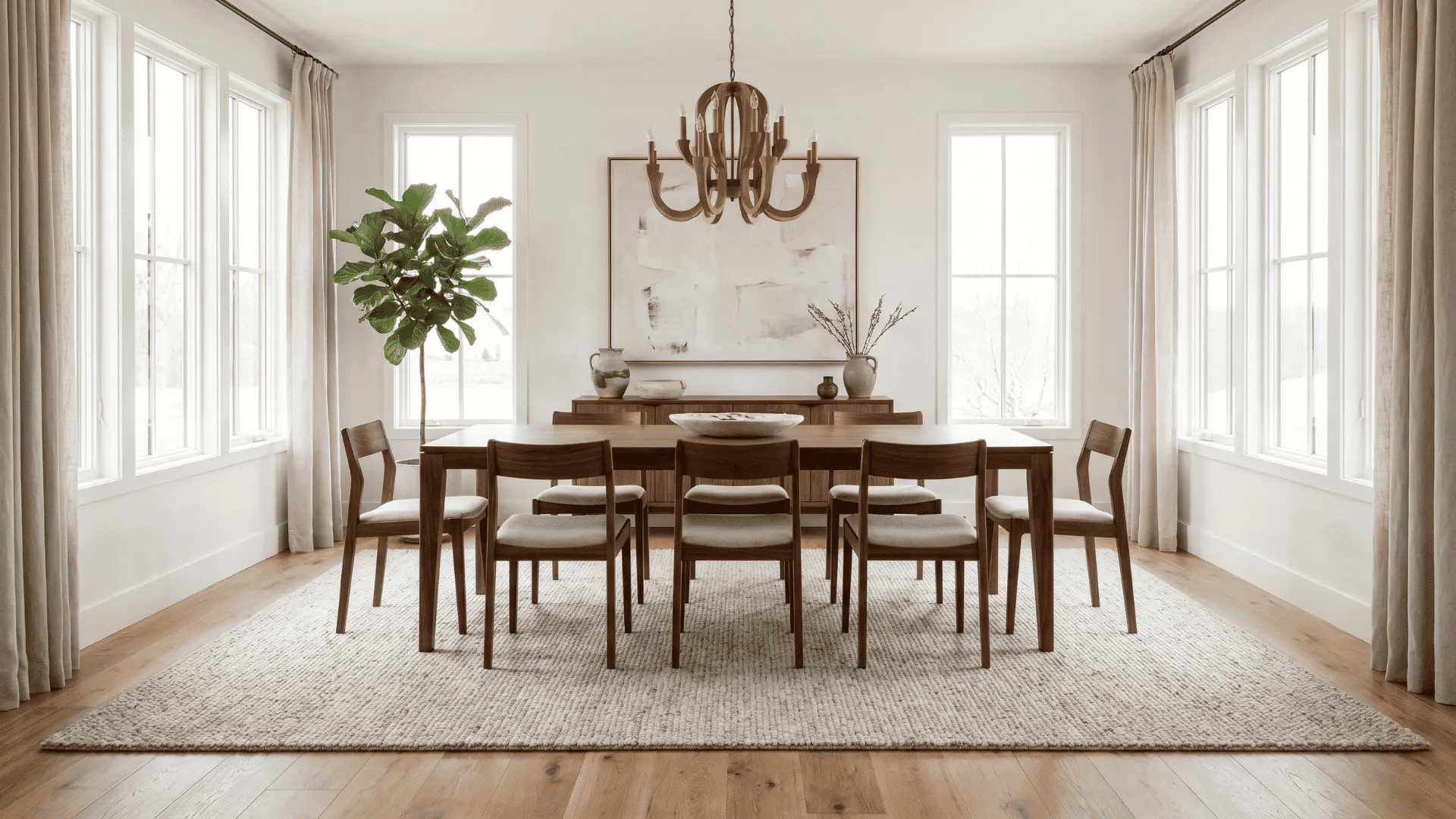 Dining room rug size showing a large rug placed under a dining table and chairs