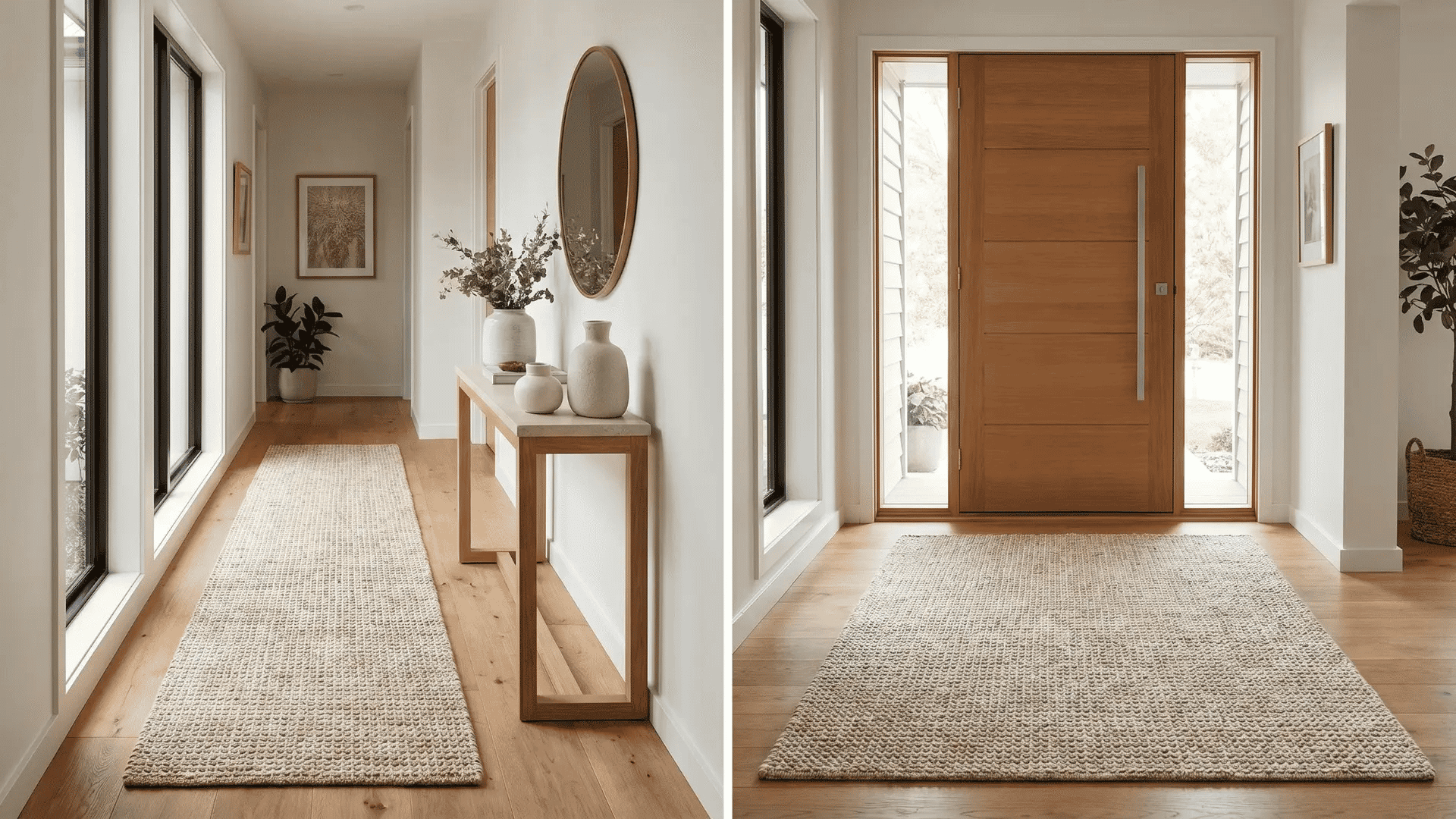 Hallway and entryway rug sizes showing runner rugs placed in narrow hallway and front entrance areas