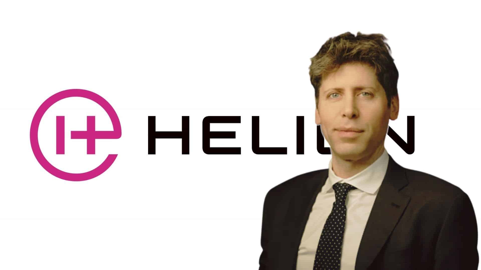 Sam Altman with the Helion Energy logo highlighting his nuclear fusion investment stake.