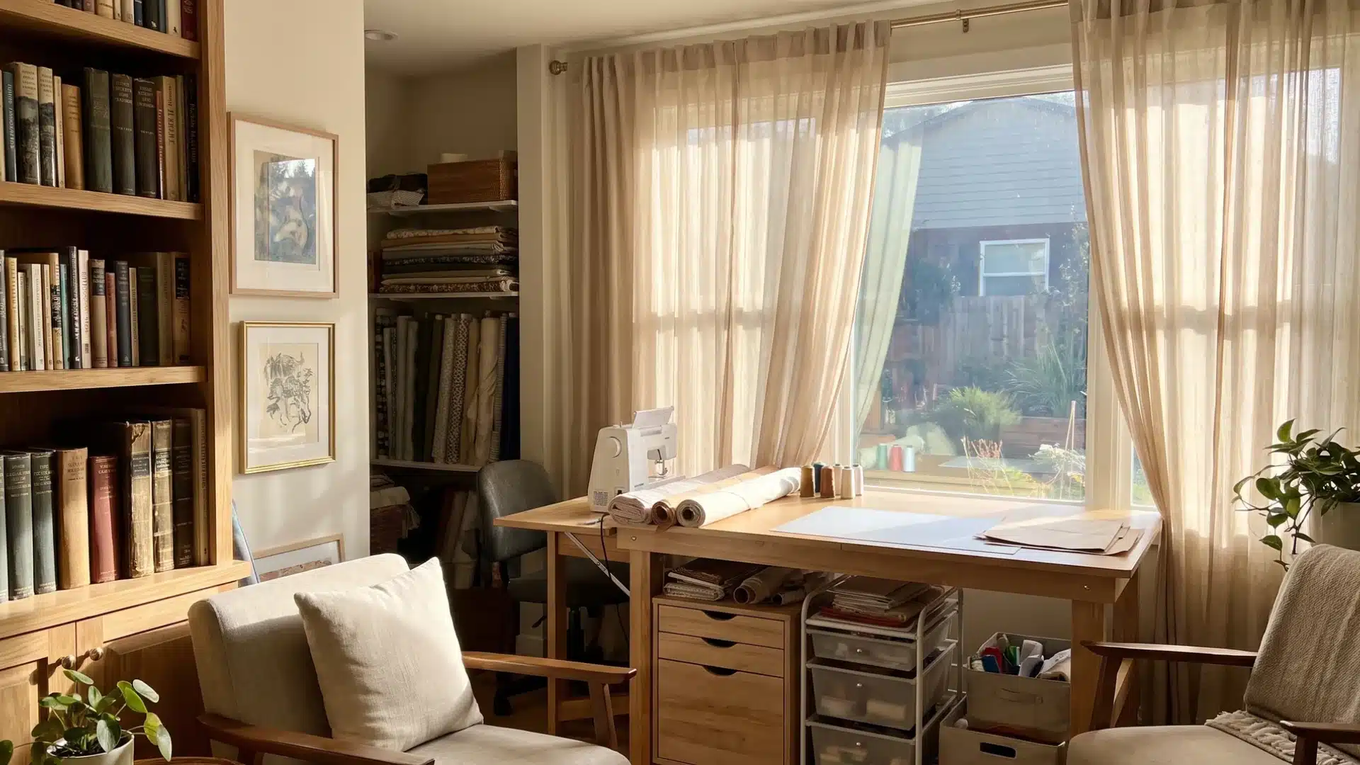 Home library and craft room with UV protection and filtered natural light.