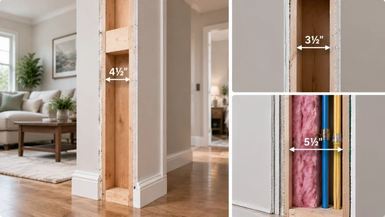 Interior wall thickness comparison showing standard 4½ inch, slim 3½ inch, and utility wall measurements