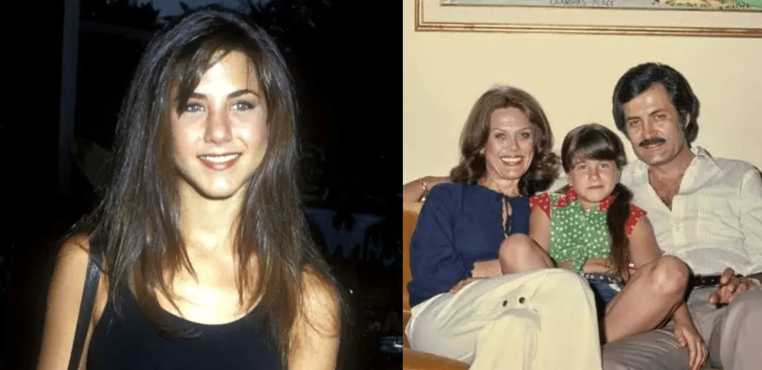 jennifer aniston with her parents and a young picture of her
