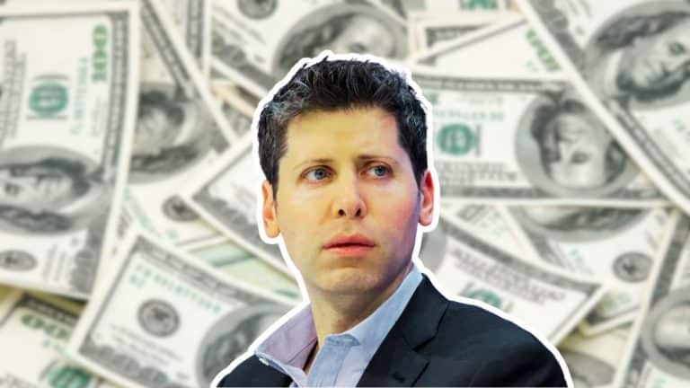 Sam Altman net worth image showing Sam Altman with money background and wealth concept.