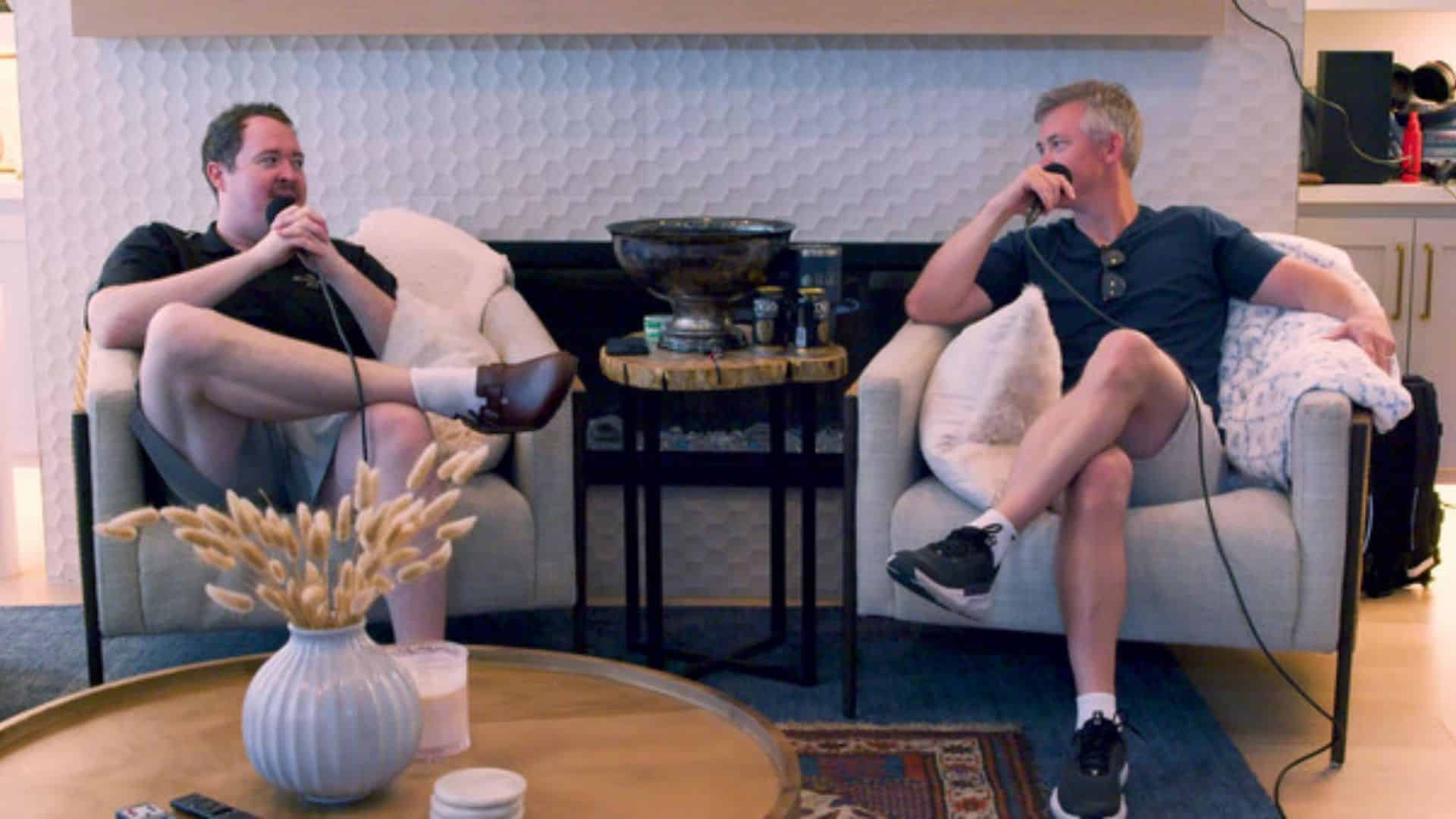 Shane Gillis and Matt McCusker recording Matt and Shane’s Secret Podcast