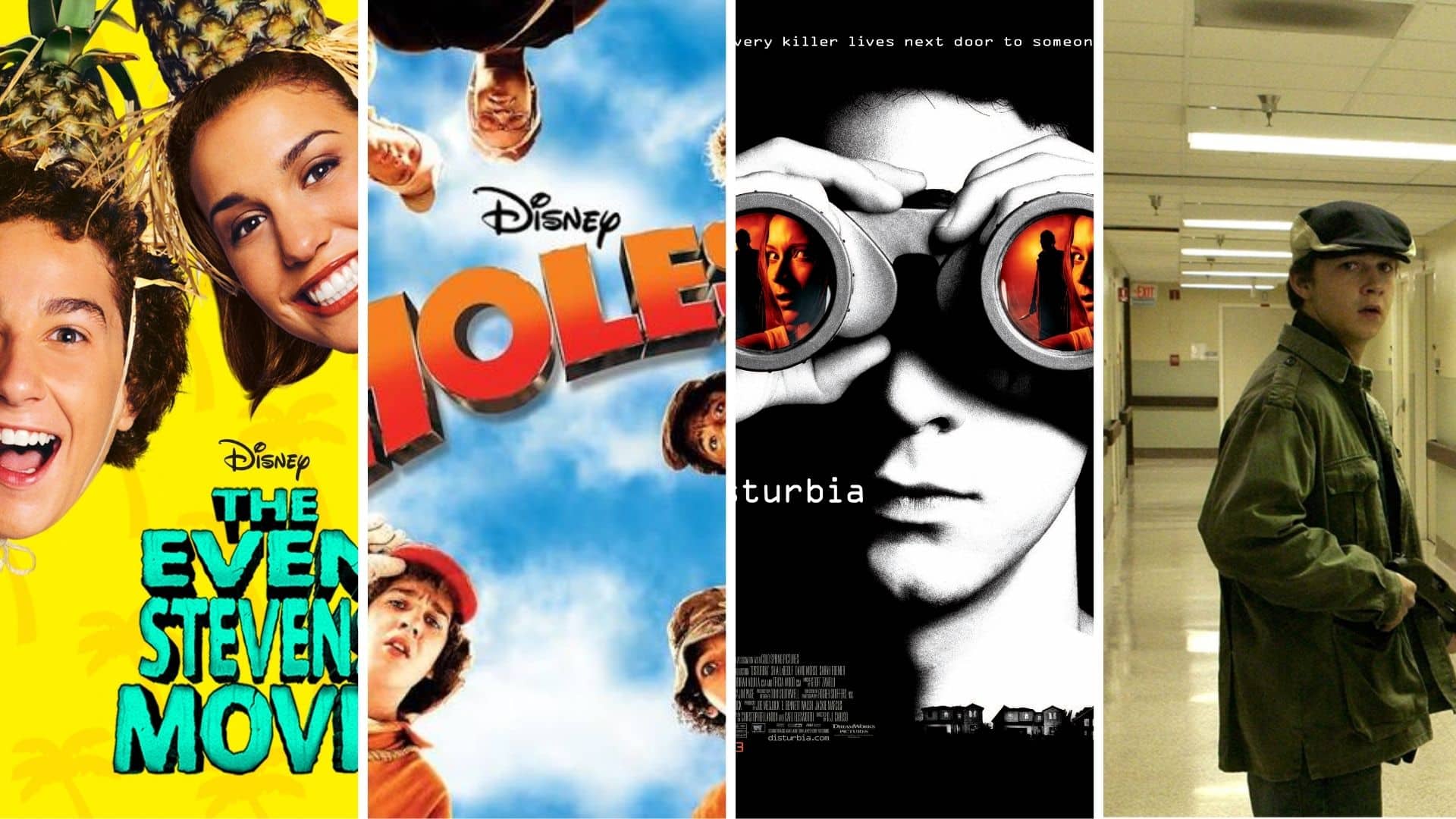 Shia LaBeouf early career roles in Even Stevens Holes and Disturbia movies