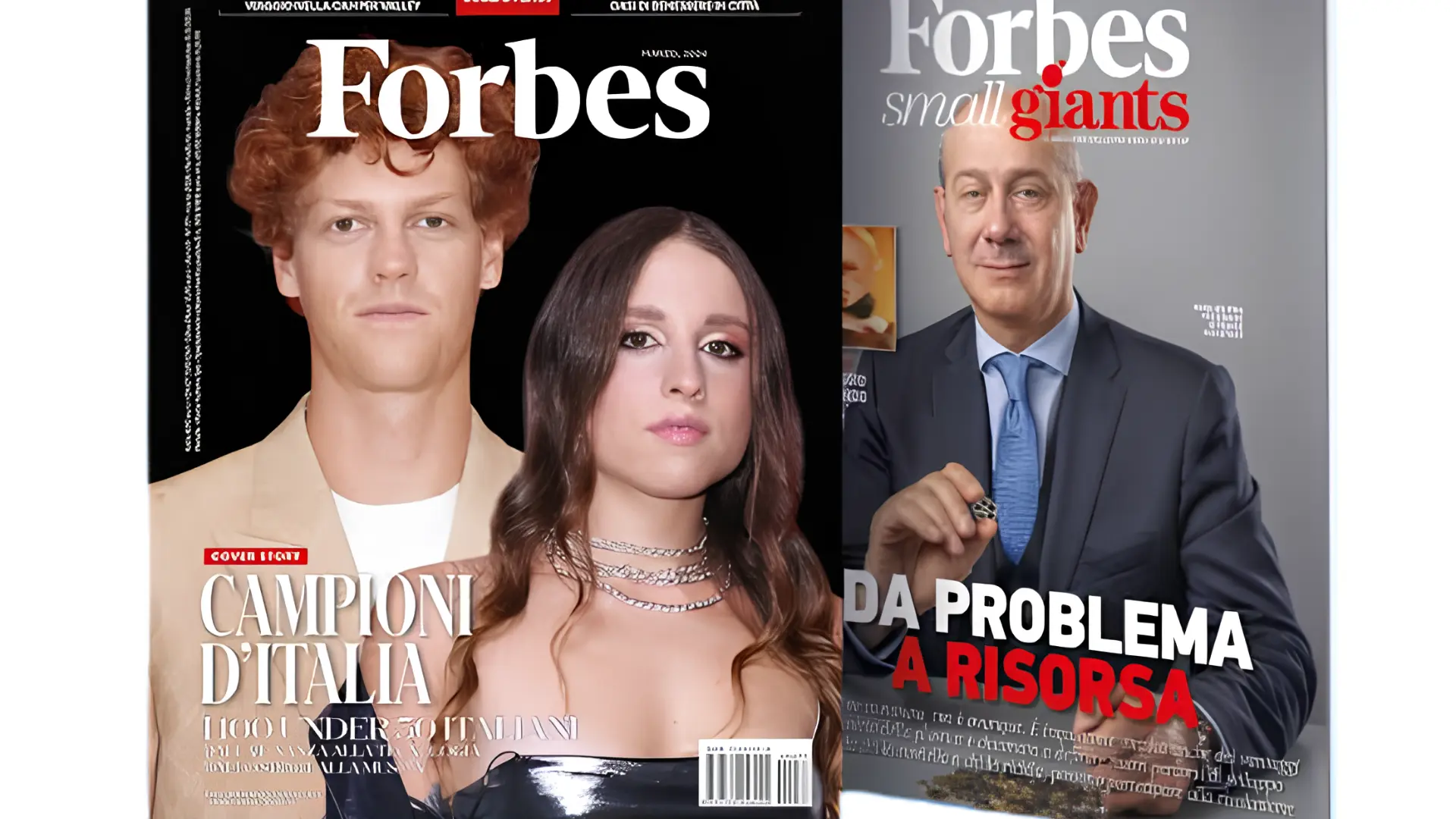 Forbes magazine covers featuring Jannik Sinner highlighting his ranking among highest-paid athletes.