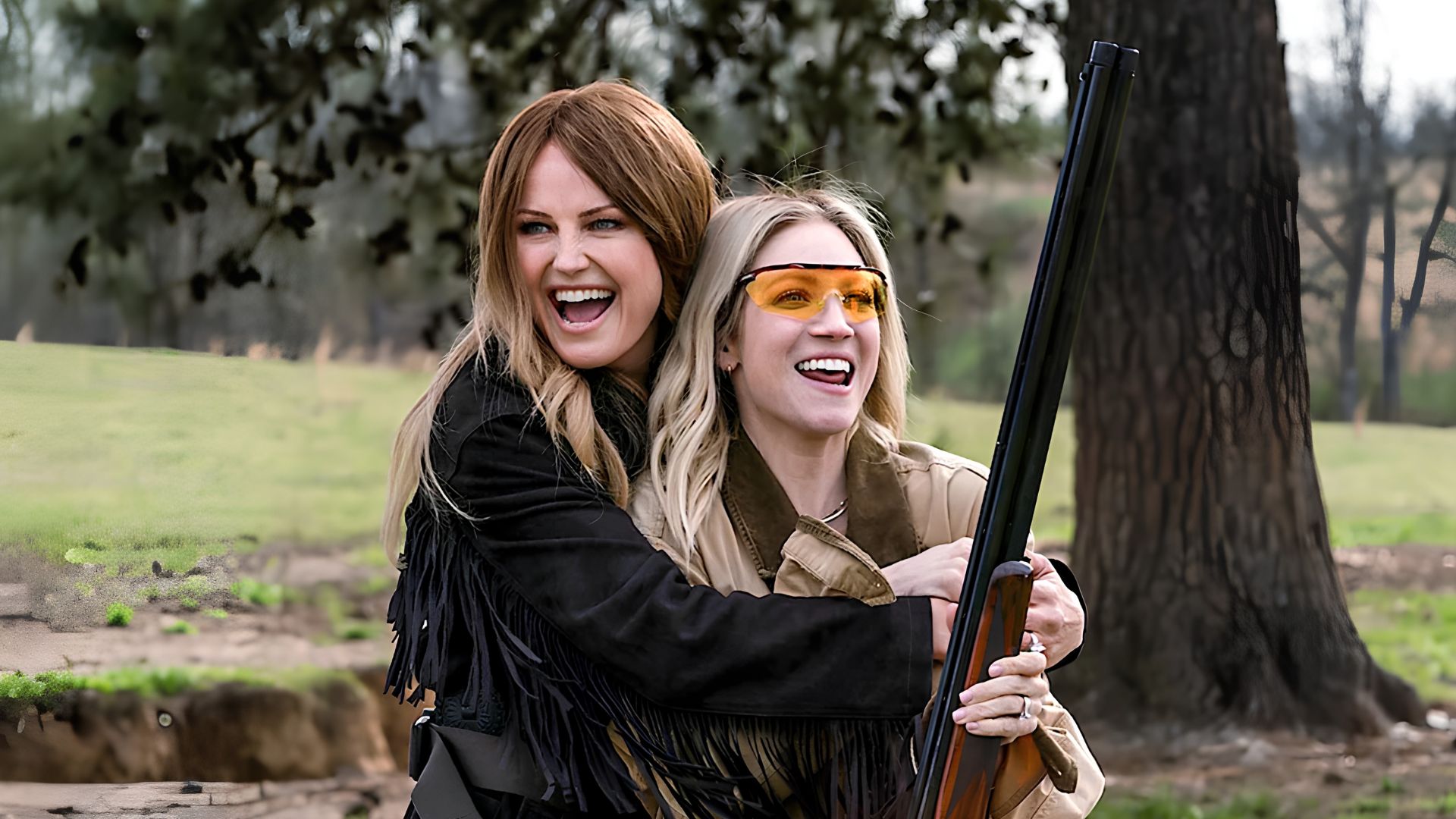 The Hunting Wives cast members during an outdoor shooting scene