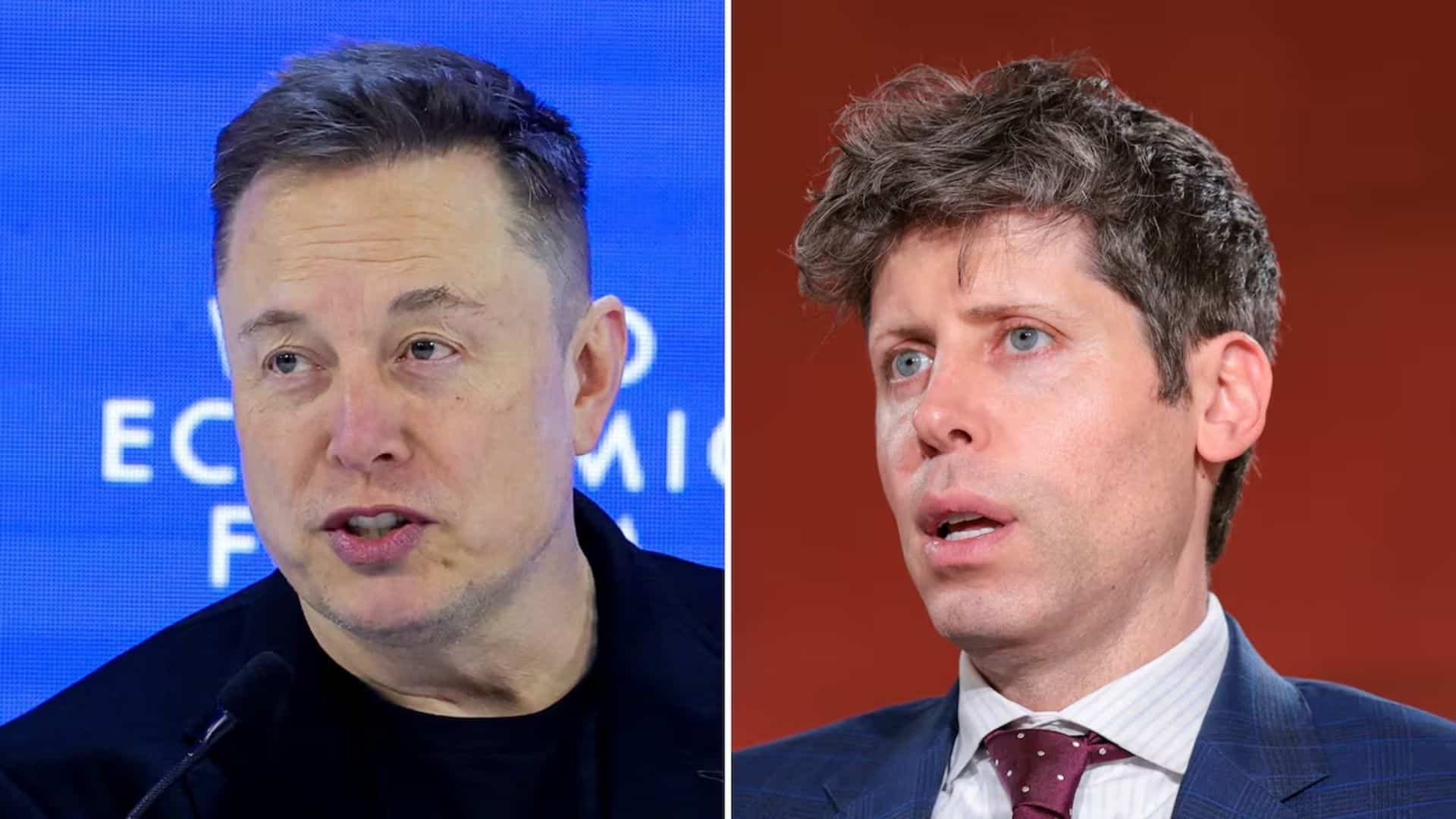 Comparison image of Sam Altman and Elon Musk showing an OpenAI equity discussion.